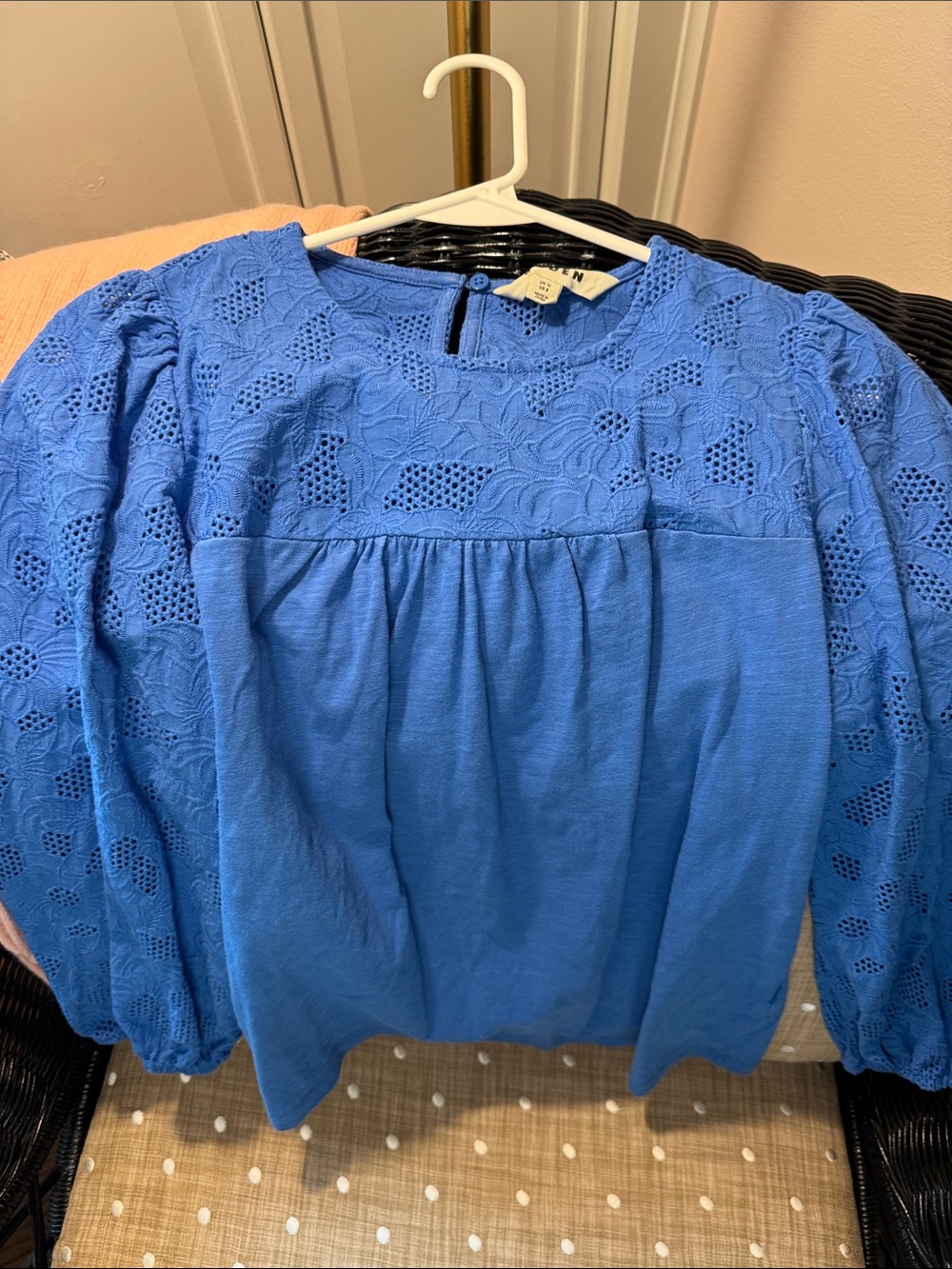 Boden Broderie Blue Lace Yoke Puff-Sleeve Women's Top